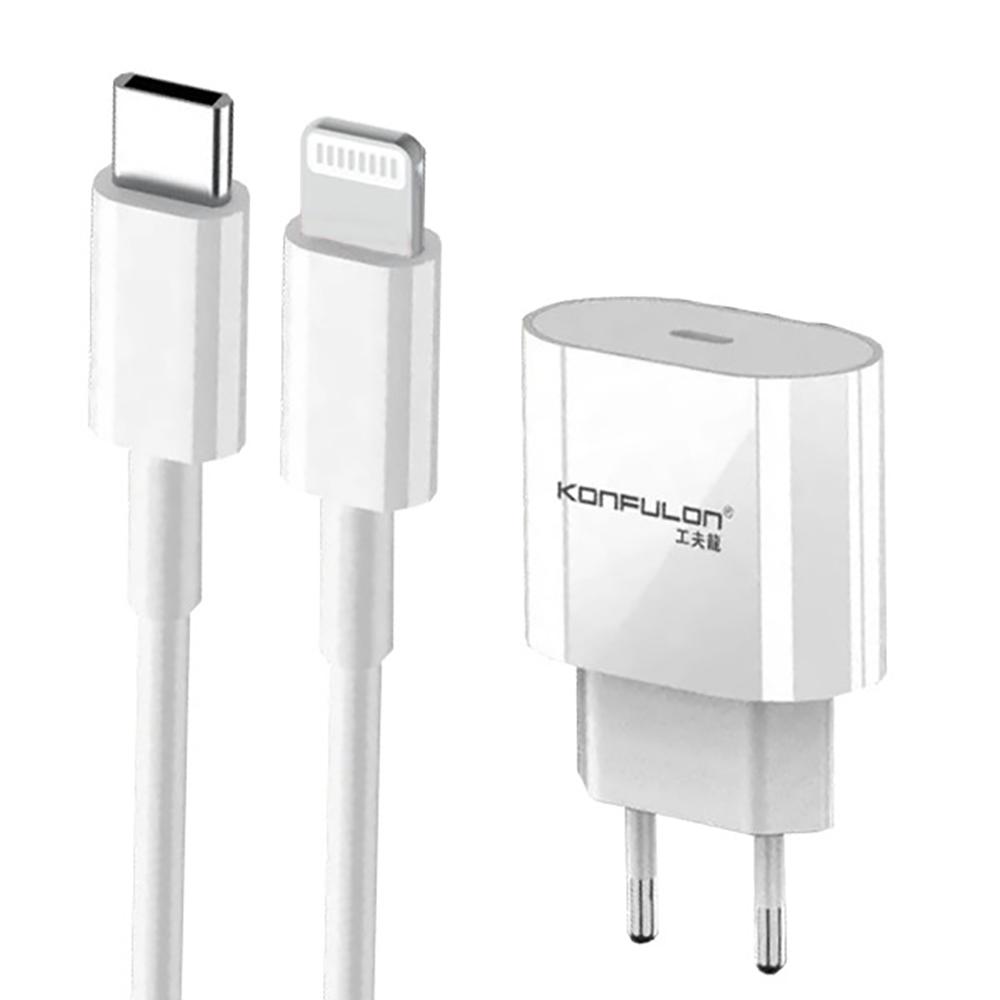 Charger KONFULON C71 + DC15 Type-C to Type-C 20W 1M bela